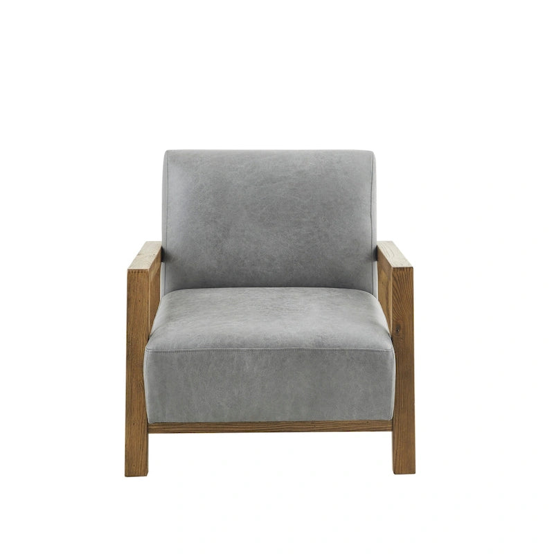 Taupe Low Profile Accent Chair, PU Leather, Single Seat