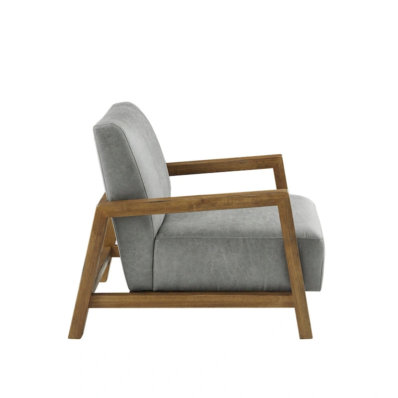 Taupe Low Profile Accent Chair, PU Leather, Single Seat