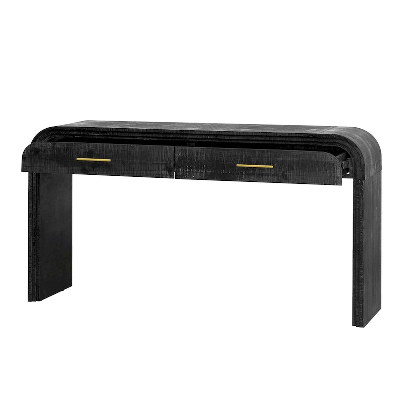 Natural Wood Wash / Black Retro Console Table with 2 Drawers
