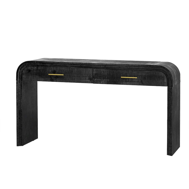 Natural Wood Wash / Black Retro Console Table with 2 Drawers