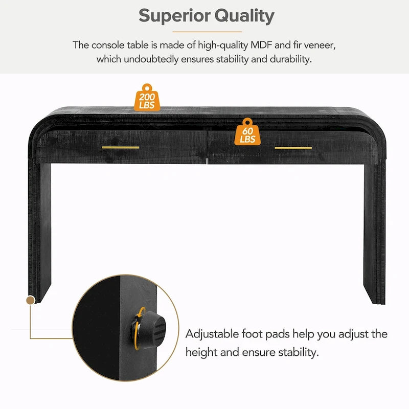 Natural Wood Wash / Black Retro Console Table with 2 Drawers