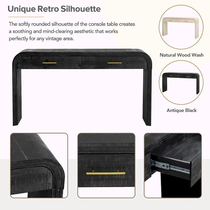 Natural Wood Wash / Black Retro Console Table with 2 Drawers