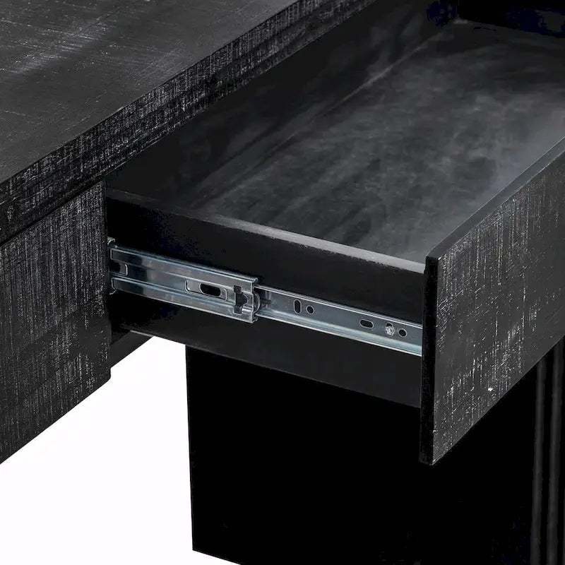 Natural Wood Wash / Black Retro Console Table with 2 Drawers