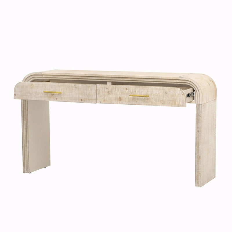 Natural Wood Wash / Black Retro Console Table with 2 Drawers