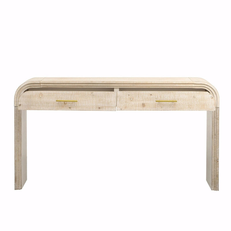 Natural Wood Wash / Black Retro Console Table with 2 Drawers