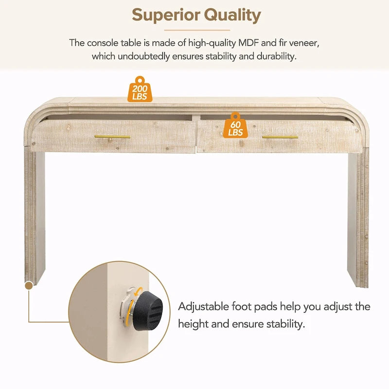 Natural Wood Wash / Black Retro Console Table with 2 Drawers