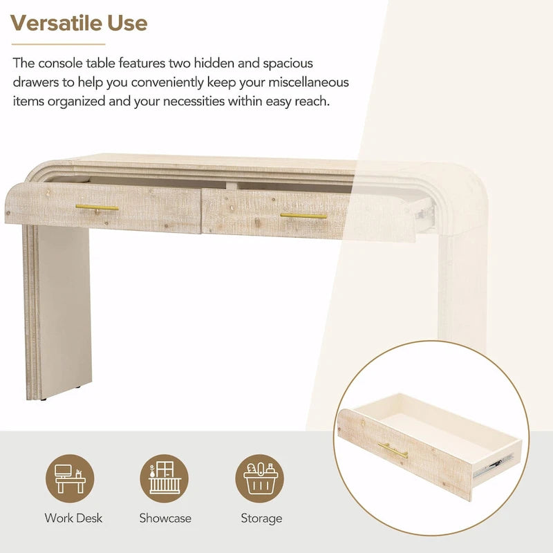 Natural Wood Wash / Black Retro Console Table with 2 Drawers