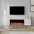 White/Black 67" Wall-Mounted TV Stand with 36" Electric Fireplace, 1-2 Person Assembly