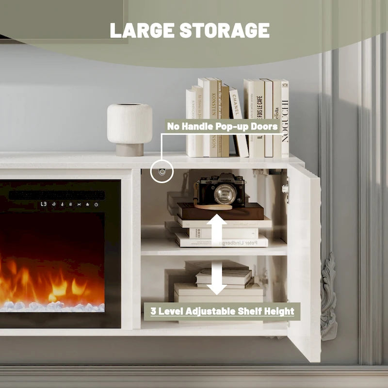 White/Black 67" Wall-Mounted TV Stand with 36" Electric Fireplace, 1-2 Person Assembly