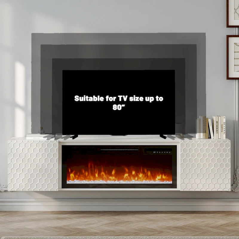 White/Black 67" Wall-Mounted TV Stand with 36" Electric Fireplace, 1-2 Person Assembly
