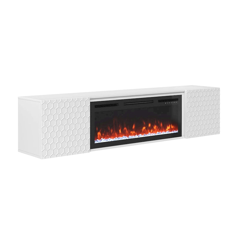 White/Black 67" Wall-Mounted TV Stand with 36" Electric Fireplace, 1-2 Person Assembly
