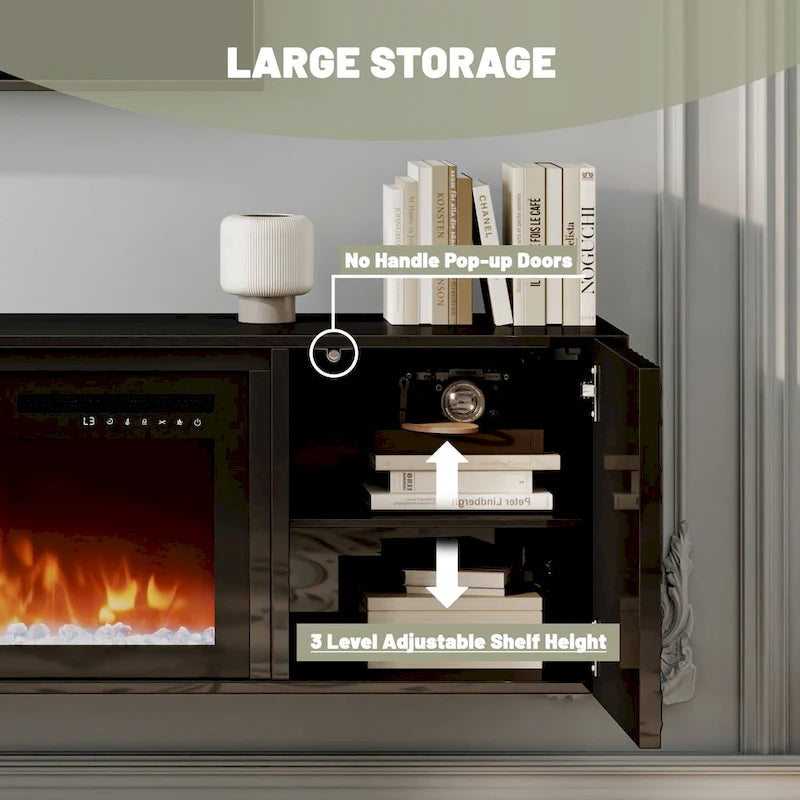 White/Black 67" Wall-Mounted TV Stand with 36" Electric Fireplace, 1-2 Person Assembly