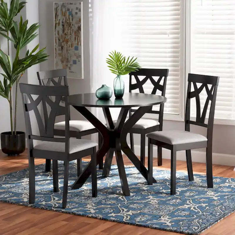 Luise Modern and Contemporary 5-Piece Wood Dining Set-Grey/Dark Brown