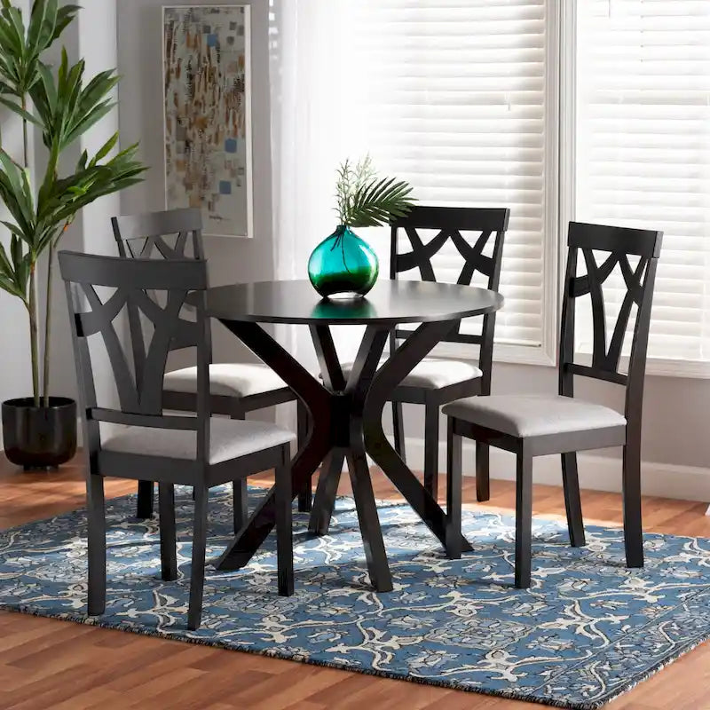 Grey / Dark Brown Modern Round Dining Set – 5-Seat or 7-Seat