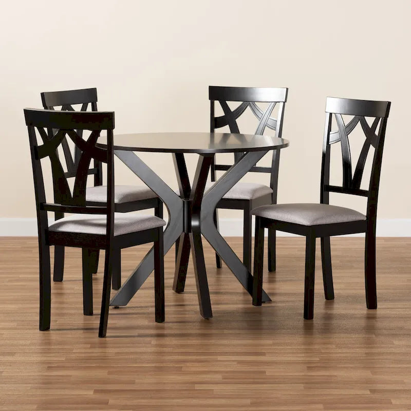 Grey / Dark Brown Modern Round Dining Set – 5-Seat or 7-Seat