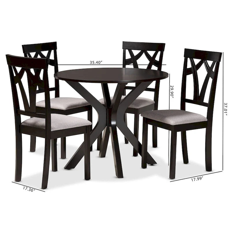 Grey / Dark Brown Modern Round Dining Set – 5-Seat or 7-Seat