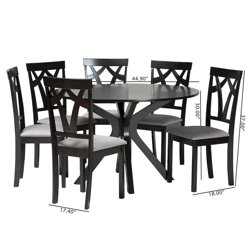 Grey / Dark Brown Modern Round Dining Set – 5-Seat or 7-Seat