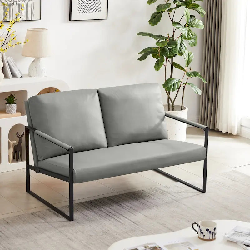 Grey / Light Brown / Orange PU Leather Accent Armchair, Single Seat