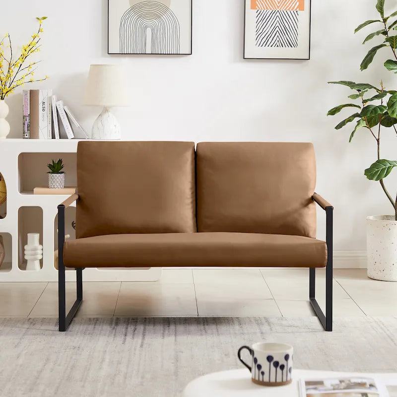 Grey / Light Brown / Orange PU Leather Accent Armchair, Single Seat