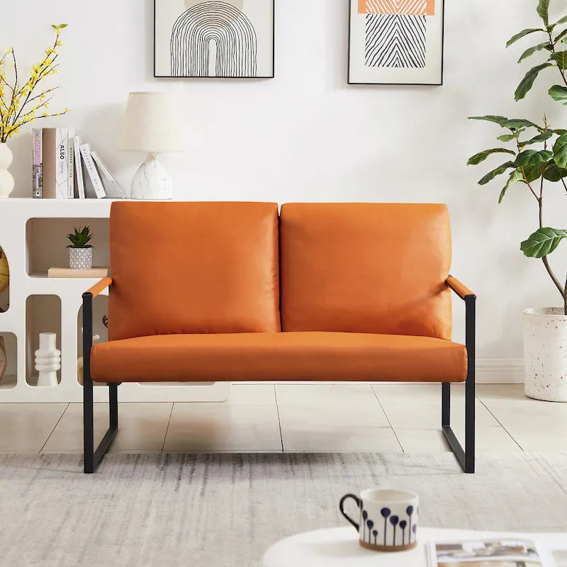 Grey / Light Brown / Orange PU Leather Accent Armchair, Single Seat