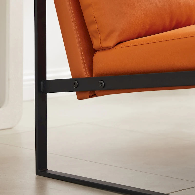 Grey / Light Brown / Orange PU Leather Accent Armchair, Single Seat