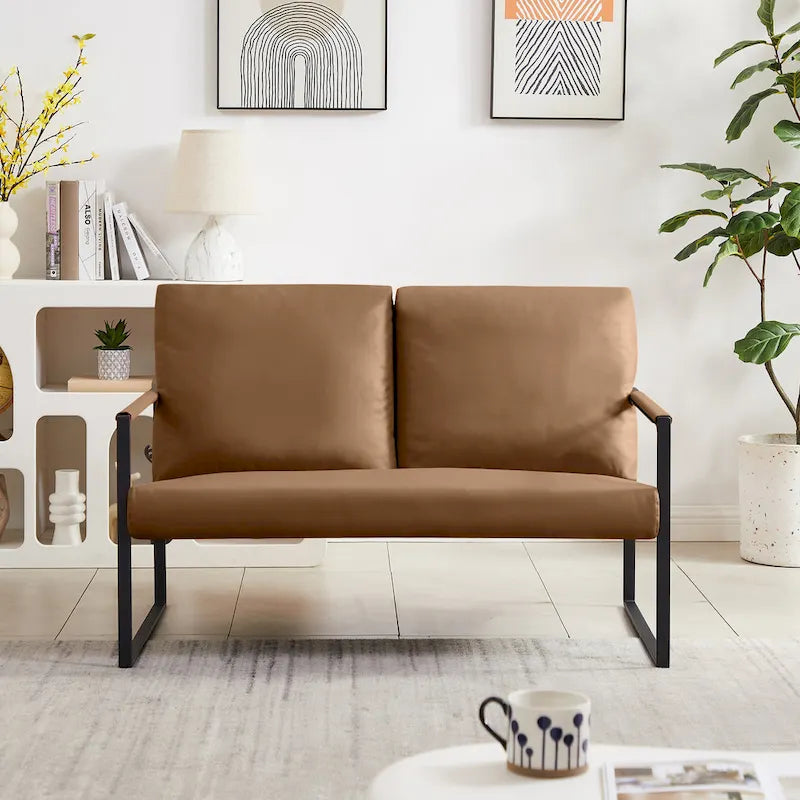 Grey / Light Brown / Orange PU Leather Accent Armchair, Single Seat