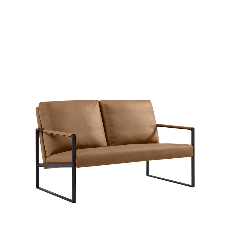 Grey / Light Brown / Orange PU Leather Accent Armchair, Single Seat