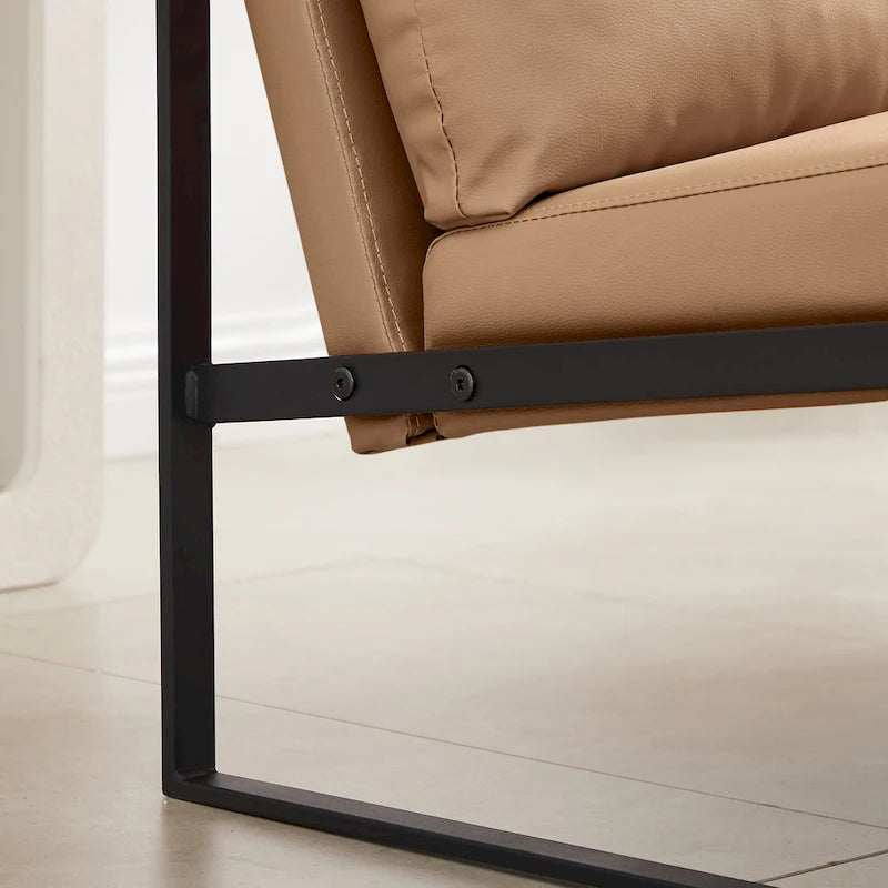Grey / Light Brown / Orange PU Leather Accent Armchair, Single Seat
