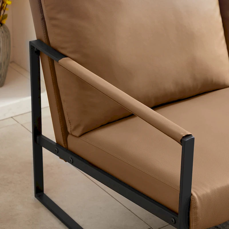 Grey / Light Brown / Orange PU Leather Accent Armchair, Single Seat