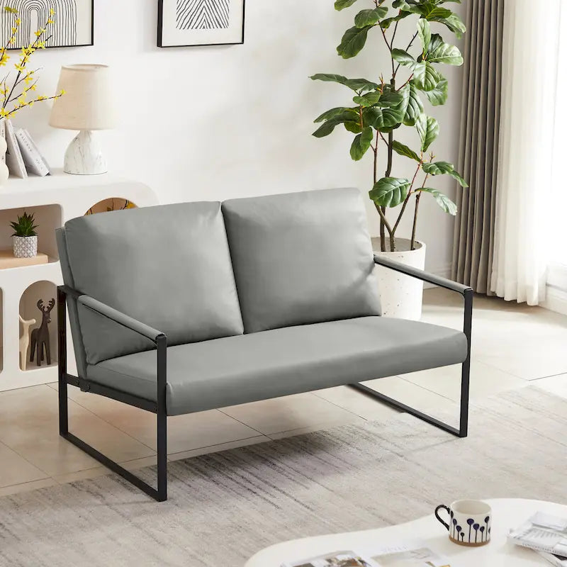 Grey / Light Brown / Orange PU Leather Accent Armchair, Single Seat