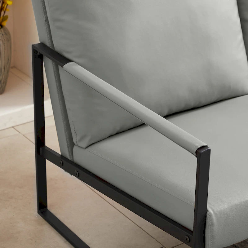 Grey / Light Brown / Orange PU Leather Accent Armchair, Single Seat