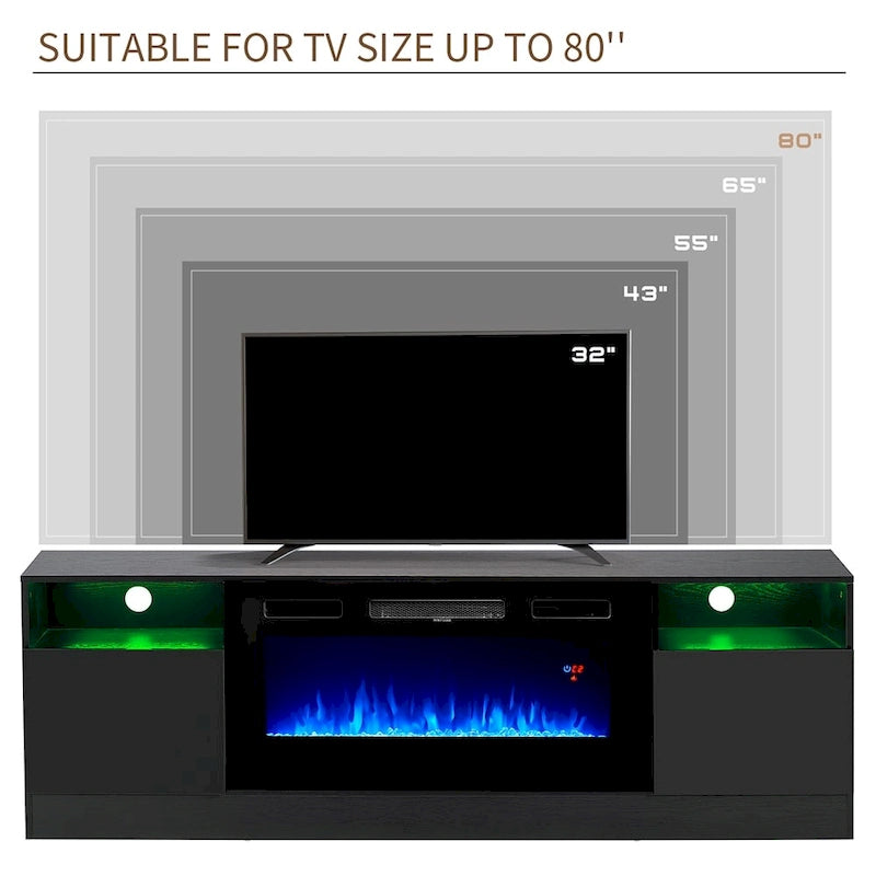 70" TV Stand with 36" Electric Fireplace, Black / White, 1–2 Person Assembly