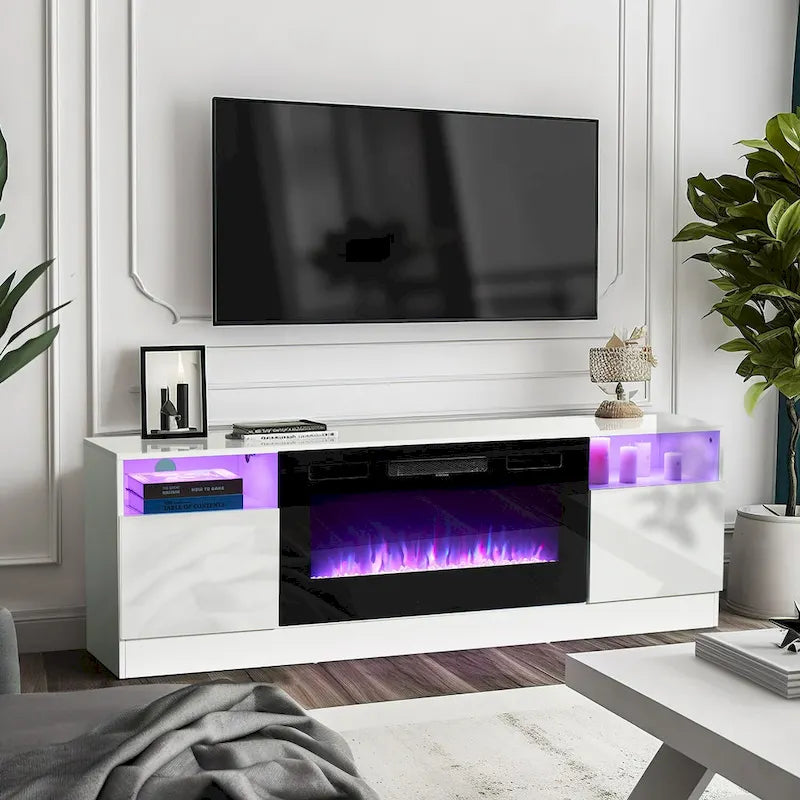 70" TV Stand with 36" Electric Fireplace, Black / White, 1–2 Person Assembly