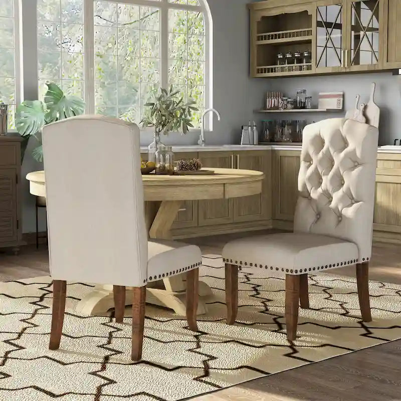 Cordova Farmhouse Tufted Fabric Dining Chairs (Set of 2) by 