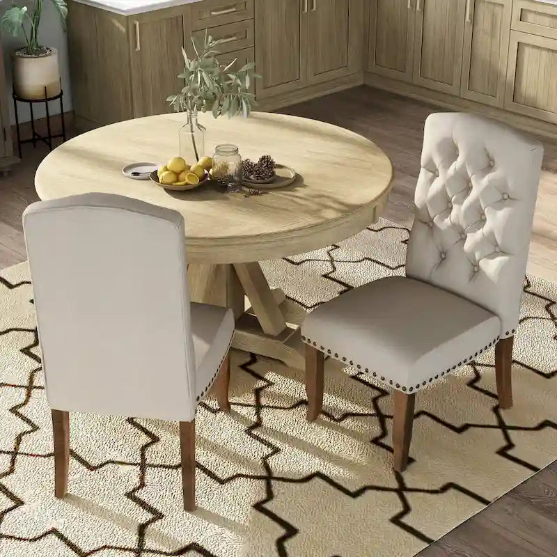 Ivory / Dark Grey / Light Grey Farmhouse Tufted Dining Chair, Armless Style, Set of 2