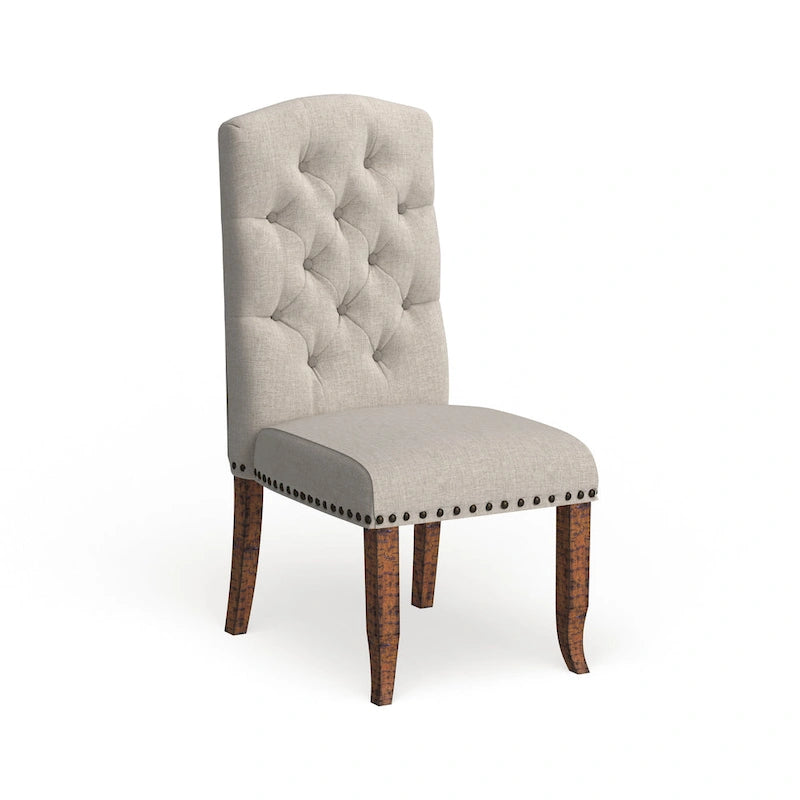 Ivory / Dark Grey / Light Grey Farmhouse Tufted Dining Chair, Armless Style, Set of 2