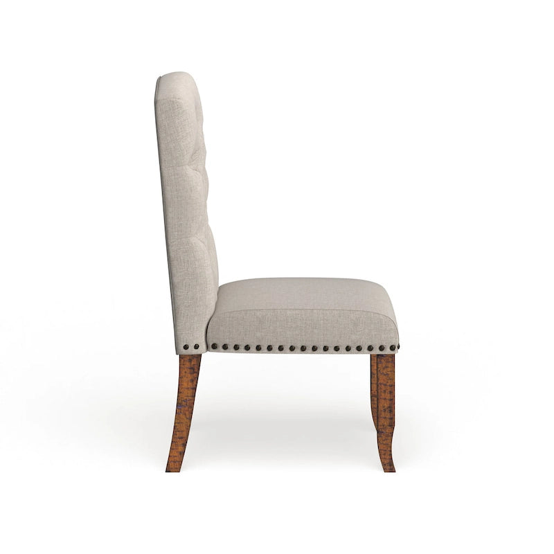 Ivory / Dark Grey / Light Grey Farmhouse Tufted Dining Chair, Armless Style, Set of 2