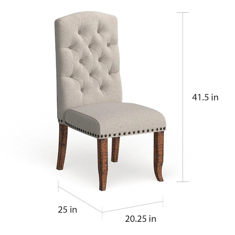 Ivory / Dark Grey / Light Grey Farmhouse Tufted Dining Chair, Armless Style, Set of 2