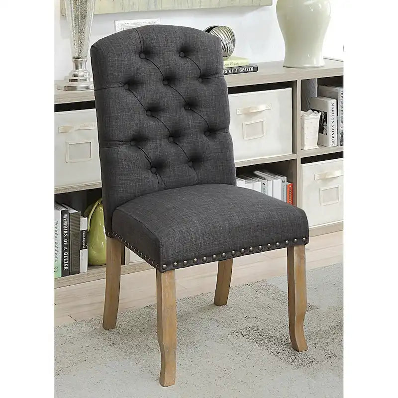 Ivory / Dark Grey / Light Grey Farmhouse Tufted Dining Chair, Armless Style, Set of 2