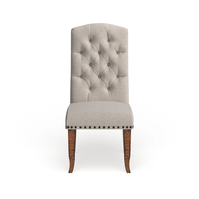 Ivory / Dark Grey / Light Grey Farmhouse Tufted Dining Chair, Armless Style, Set of 2