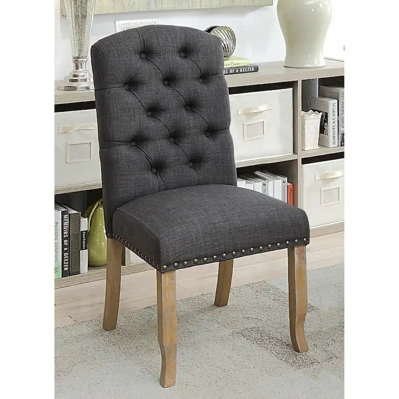 Ivory / Dark Grey / Light Grey Farmhouse Tufted Dining Chair, Armless Style, Set of 2