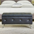 Black/White/Silver Tufted Storage Ottoman Bench, Faux Leather Flip Top, 2-Person