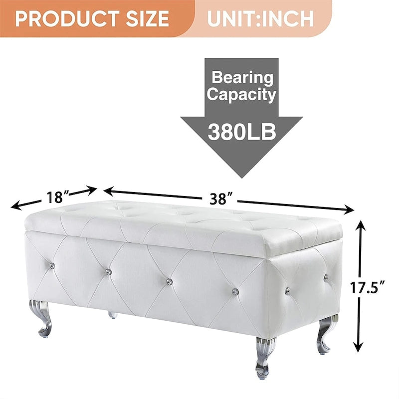 Black/White/Silver Tufted Storage Ottoman Bench, Faux Leather Flip Top, 2-Person
