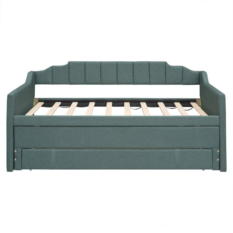 Nestfair Twin Size Upholstered Daybed with Trundle and Three Drawers