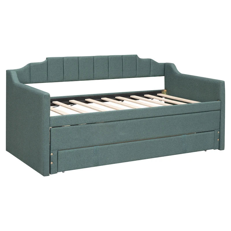 Nestfair Twin Size Upholstered Daybed with Trundle and Three Drawers