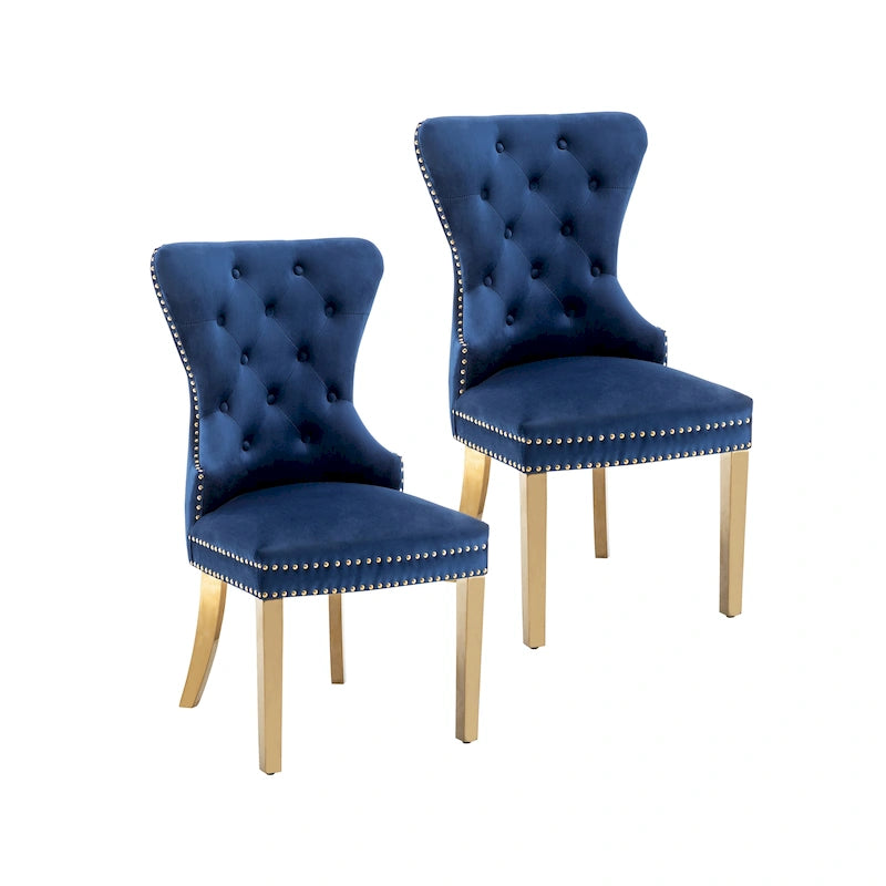 Caily Tufted Velvet Dining Chairs with Gold Chrome Legs, Set of 2