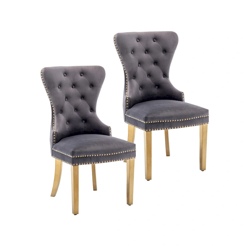 Caily Tufted Velvet Dining Chairs with Gold Chrome Legs, Set of 2
