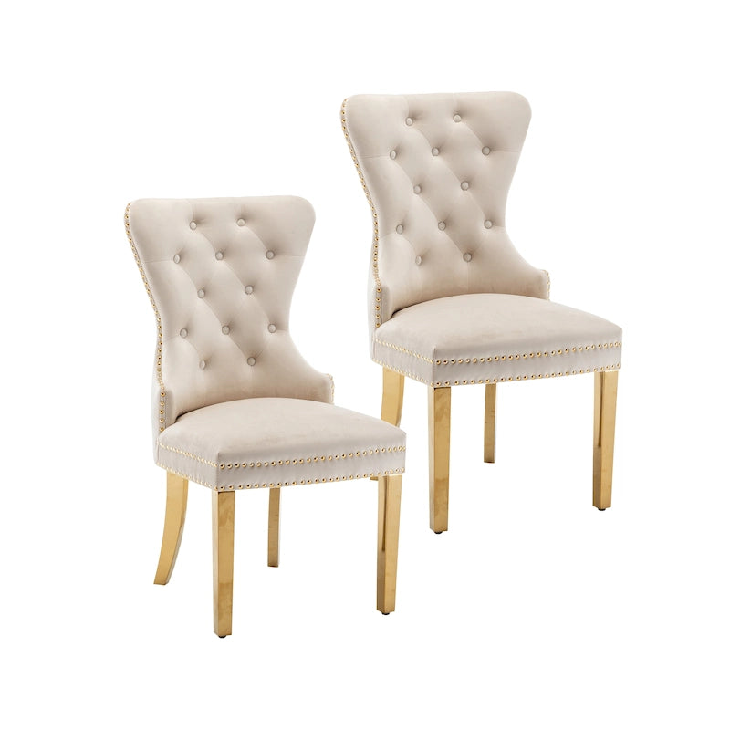 Caily Tufted Velvet Dining Chairs with Gold Chrome Legs, Set of 2