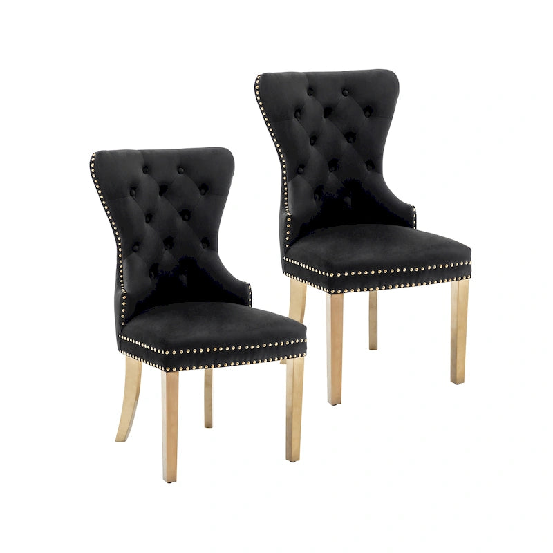 Caily Tufted Velvet Dining Chairs with Gold Chrome Legs, Set of 2