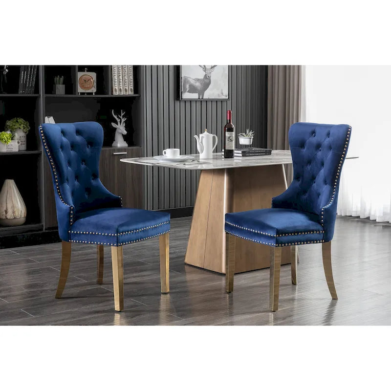  Caily Tufted Velvet Dining Chairs with Gold Chrome Legs, Set of 2